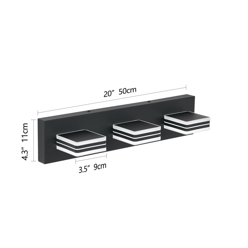 Luminaire en acrylique pour salle de bain à intensité variable à 3 lumières DEL (gradateur non inclus), Noir mat