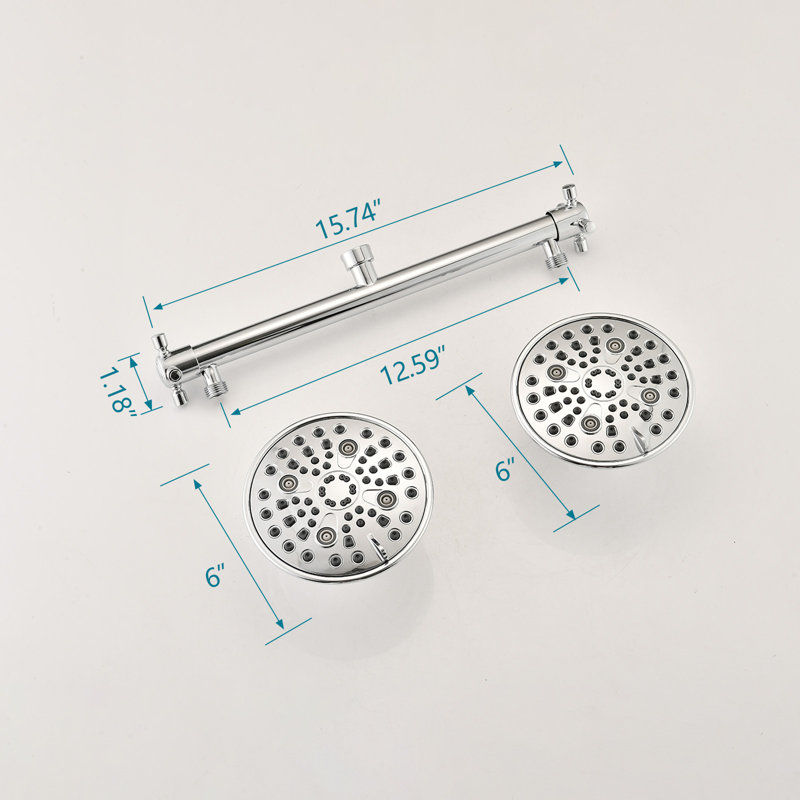 Système de douche à pluie double moderne avec pommes de douche doubles fixes, buses à angle réglable et faciles à nettoyer, finition chromée