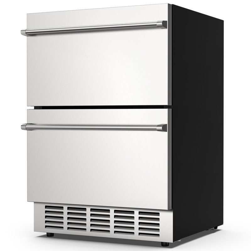 24" Undercounter Double Drawer Beverage Refrigerator, 133 Cans Capacity Cooler with Quiet 38dB Operation