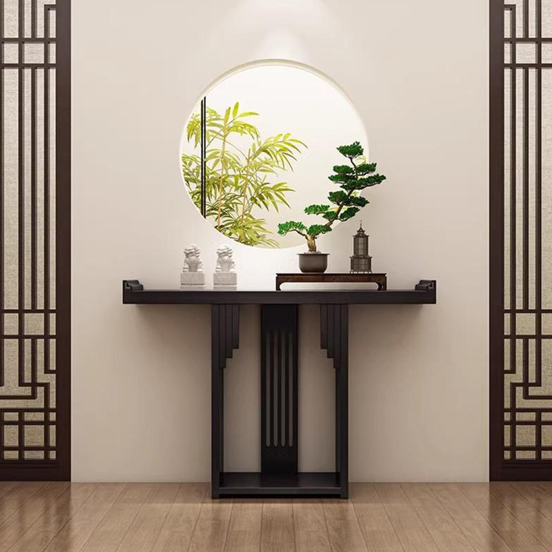 Nouvelle table de véranda entièrement en bois massif de style chinois., H 31,5 po x l 62,9 po x P 11,8 po, Noir