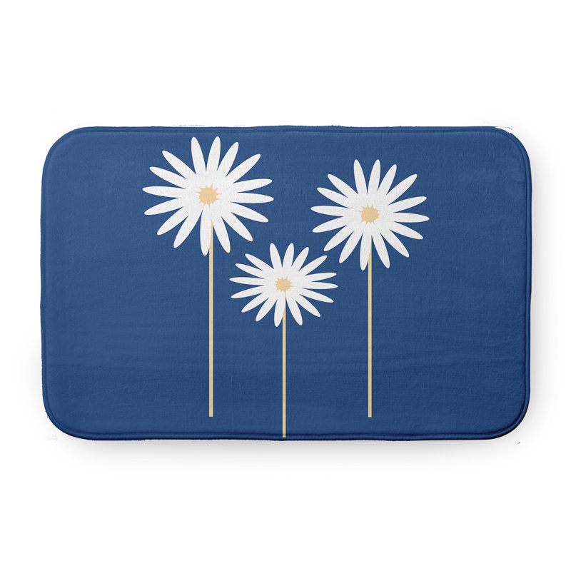 Tapis de bain à imprimé floral, L 17 po x L 24 po, Bleu