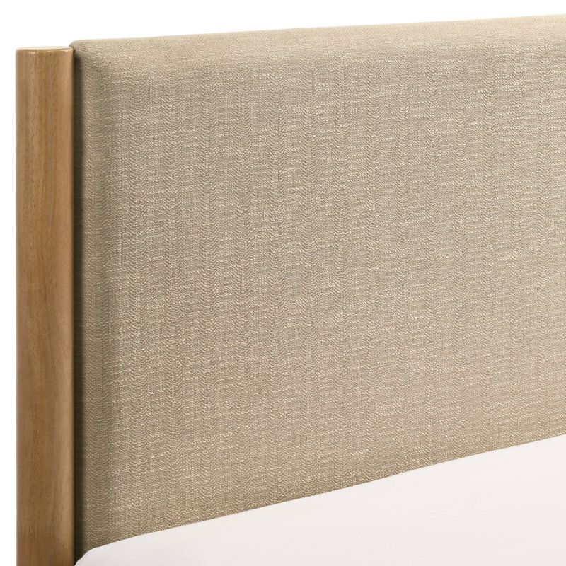 Grand lit plateforme en bois d'hévéa noyer - Revêtement pour confort et style en noyer, tête de lit