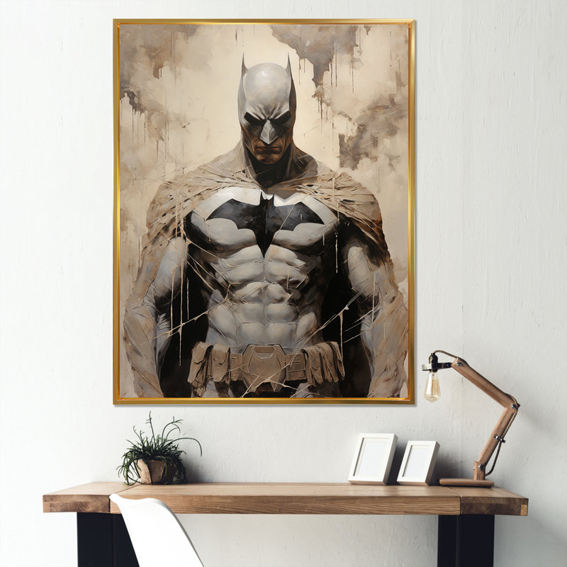 «Darkness Superheros I», reproduction d'art sur toile, Cadre flottant doré, H 40 po x l 30 po x P 1,5 po