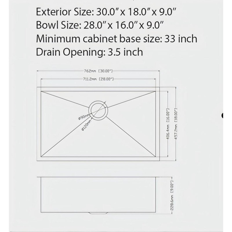 Évier de cuisine encastré 30 po x 18 po x 9 po en acier inoxydable noir de calibre 16 avec ensemble de drain