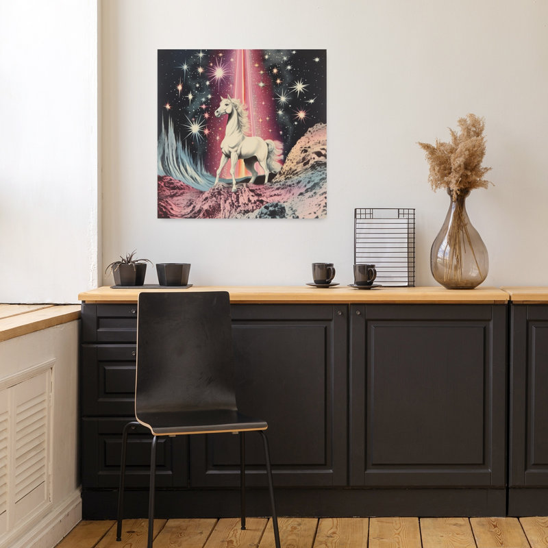 Ethereal Space Horse Mystical Retro Surreal Horse Landscape Nature Wall Art Print 1 Piece Wrapped Canvas Wall Art