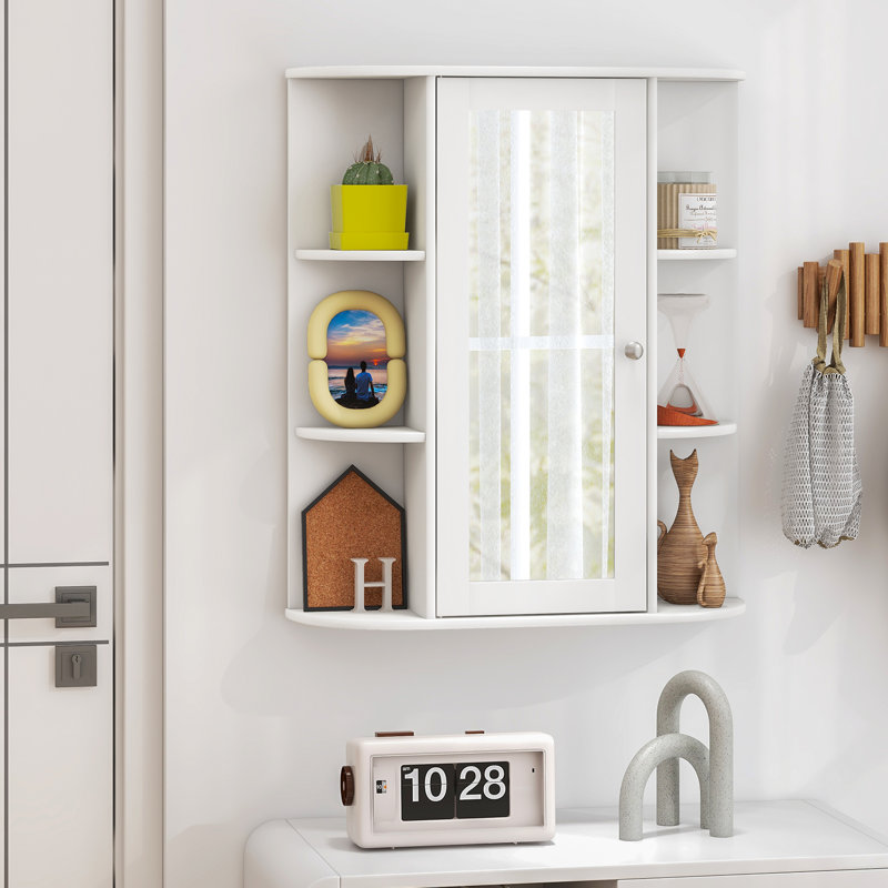 59mm W 70mm H Wall Mounted Required Framed Medicine Cabinet Mirror, White