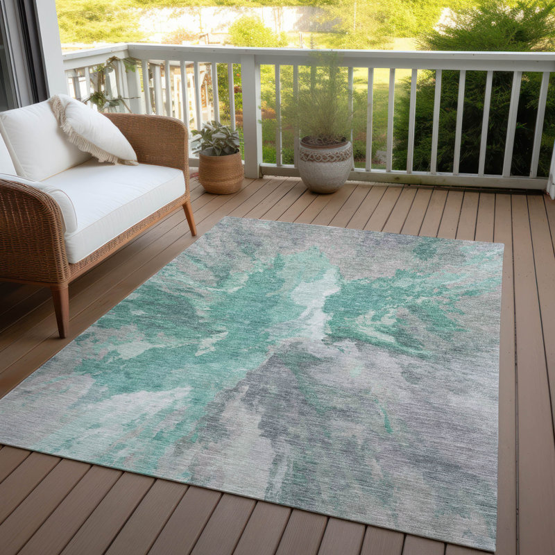 Tapis bleu sarcelle Theodara, 9 pi x 12 pi