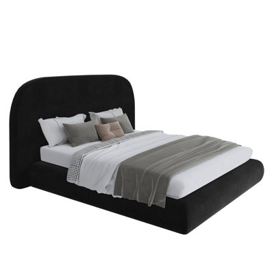 Velvet Upholstered Platform Bed Frame With Headboard,Box Spring Required