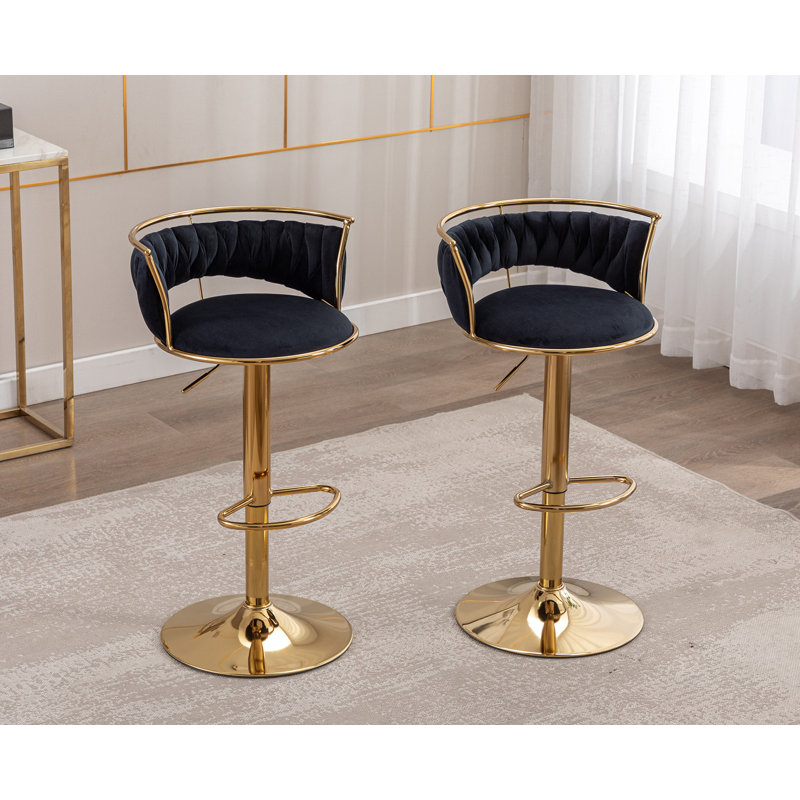 Ensemble de 2 tabourets de bar pivotants en velours noir (ensemble de 2), Noir, 2