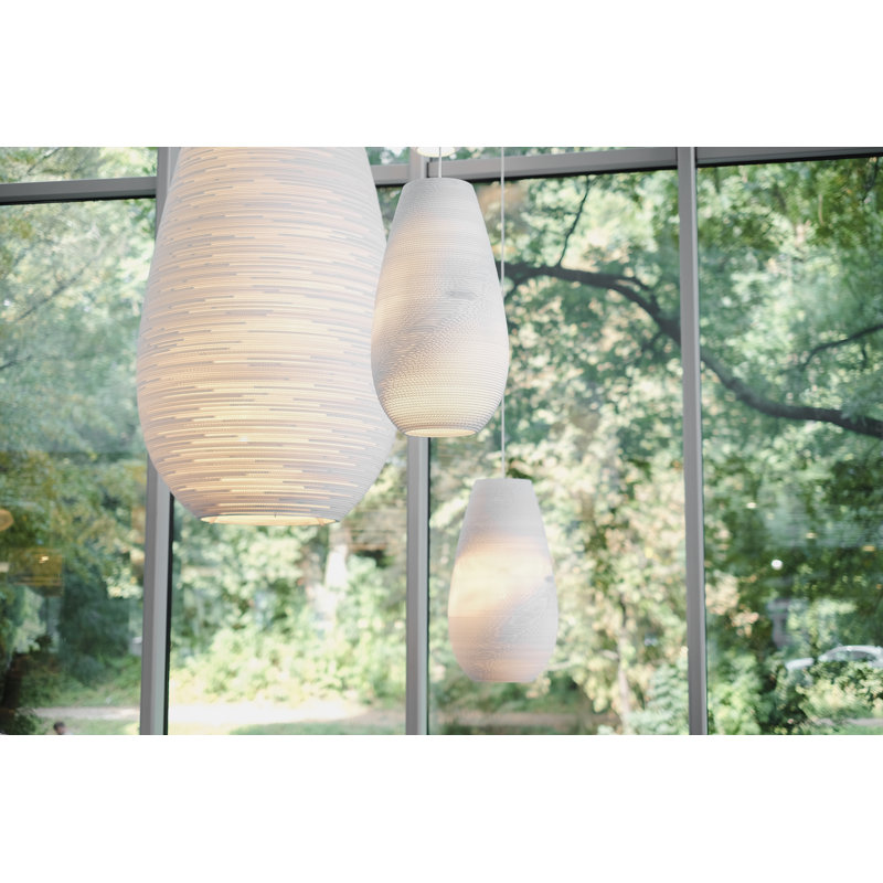 Scraplights Recycled Cardboard Pendant Light - Drop, 18" H x 10" W x 10" D, White