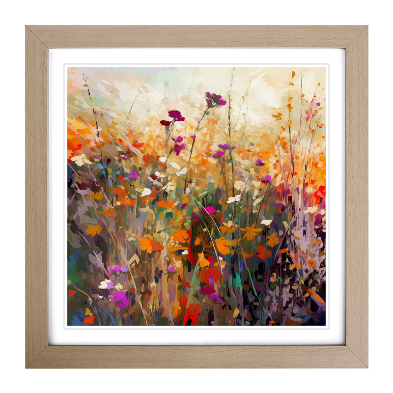 Wildflowers Glitch Art No.3 - Framed Print, Oak