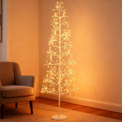 Bouleau illuminé de 6 pi avec 320 lumières DEL blanches et base lestée pour Noël