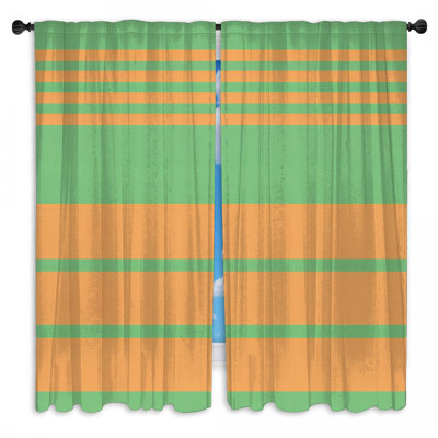 Rideaux de fenêtre verts et orange à rayures transparentes et obscurcissant - 2 panneaux