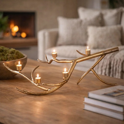 Porte-bougie décoratif, conception de branche d'arbre, métal or rose, 31 pouces