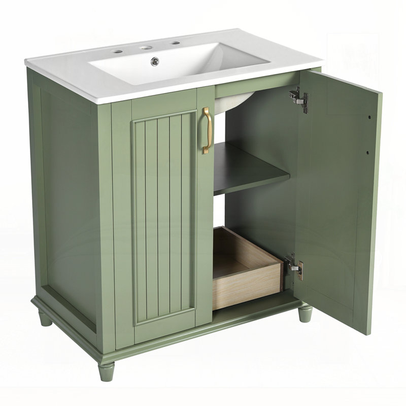 Meuble-lavabo 30 po avec lavabo en céramique, Vert