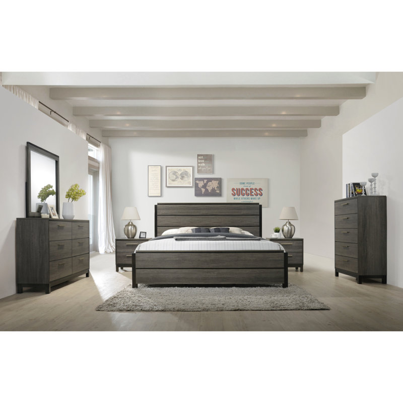Ensemble de chambre à coucher, commode, miroir, 2 tables de chevet, commode Ioana, Très grand lit