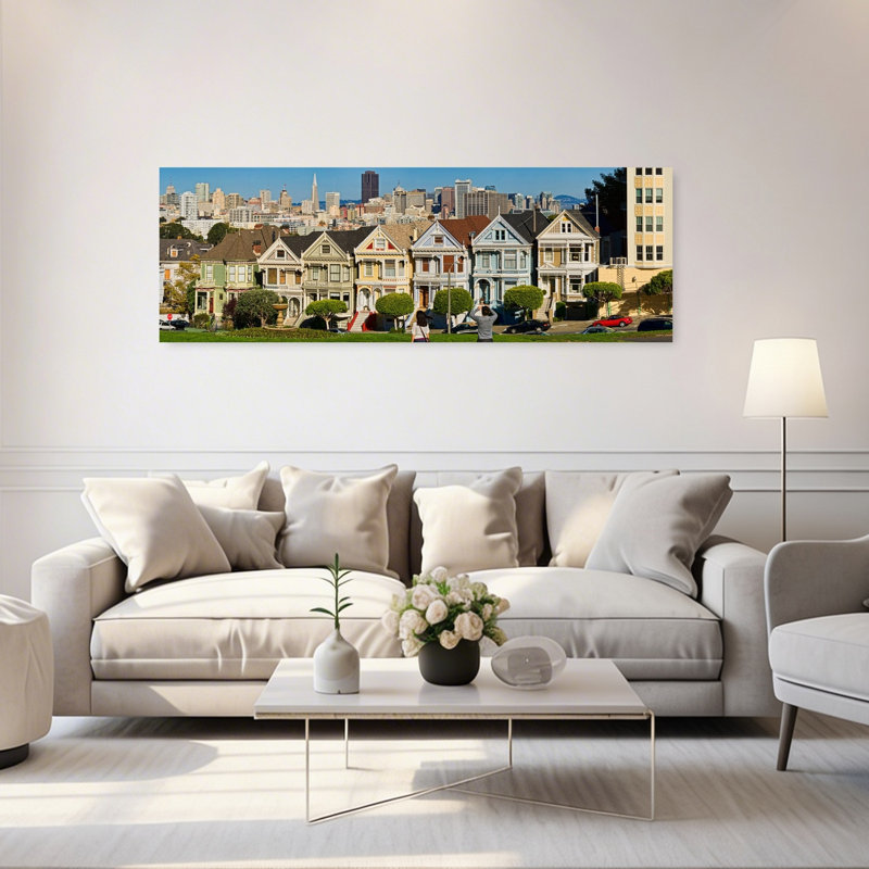 Famous Row Of Victorian Houses Called Painted Ladies San Francisco California USA by Tom Sheckels - Wrapped Canvas Panoramic Print