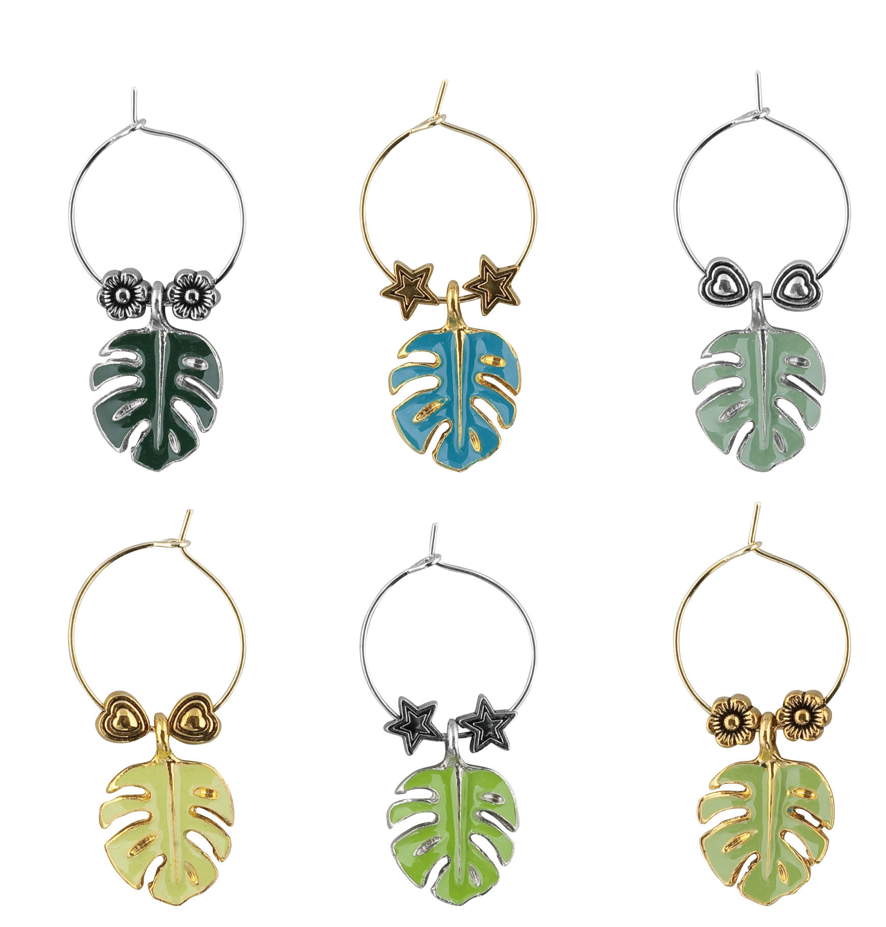 Ebern Designs Barrile Monstera Leaf 6 Piece Wine Charm Set