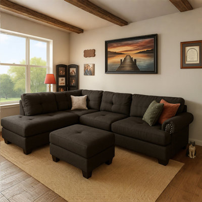106.9“Contemporary 3-Piece Sectional Sofa Set with Fabric Cushions and Ottoman