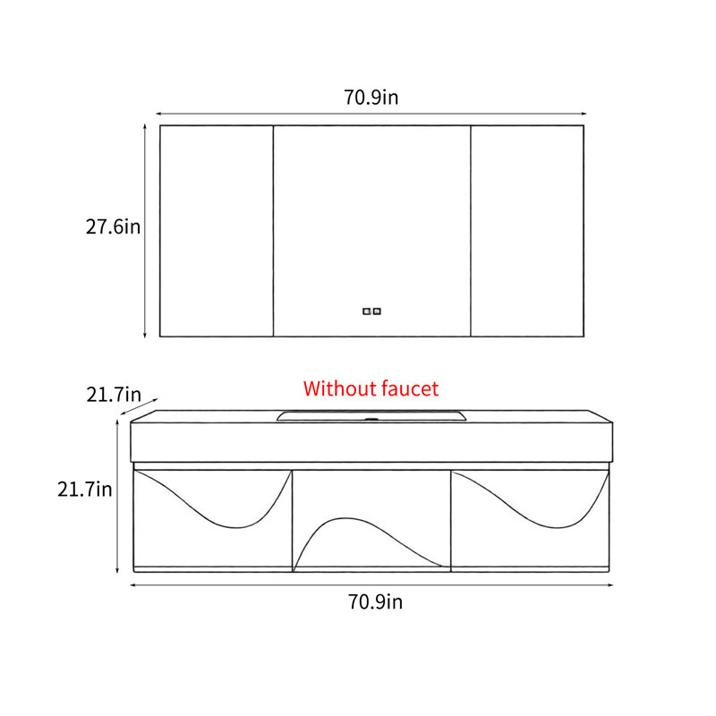 Meuble de salle de bain moderne, simple et lumineux de luxe, 21.7 "H x70.9"W x 21.7"D, Brun
