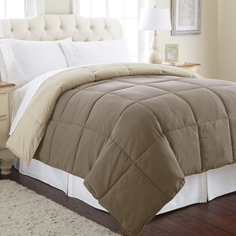 Twin Reversible Stone and Champagne Microfiber Duvet