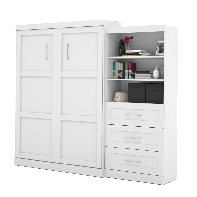 Lit escamotable avec rangement Arlex, Blanc, Double