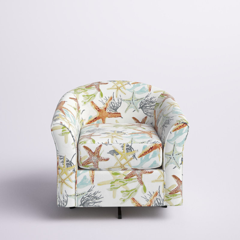Bryn Upholstered Swivel Barrel Chair, Savannah Sunshine Polyester Blend