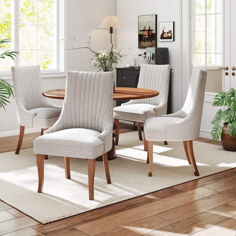 Modern Linen Fabric Kitchen Side Chair,  Dining Chair（Set Of 4）, 4, Beige