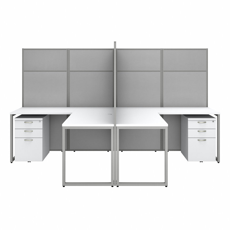 Easy Office 4 Person L-Shaped Desk with Drawers and Panels Cubicle - Reversible, Pure White