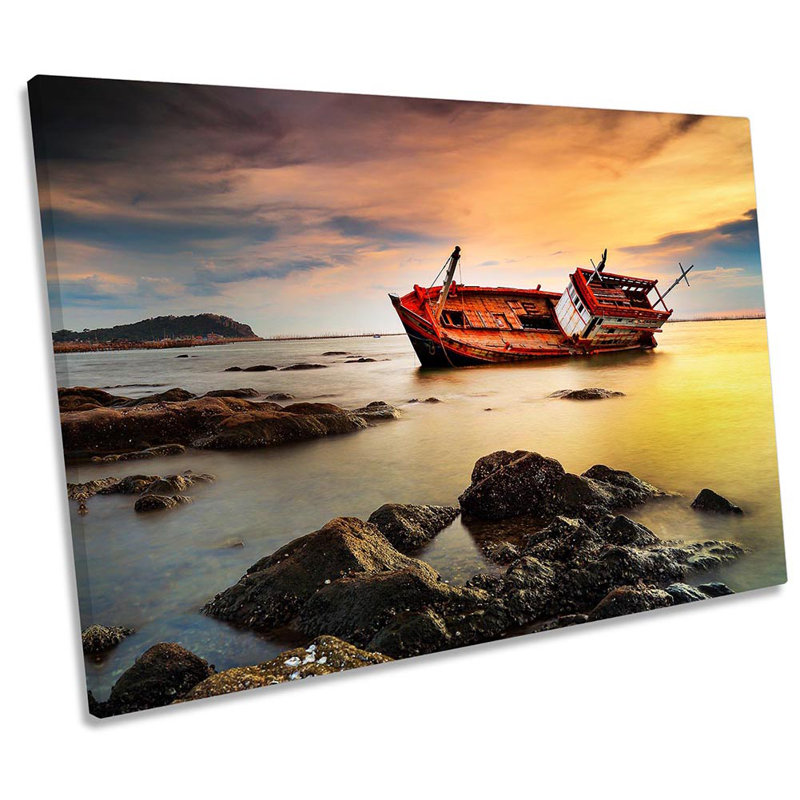 Abandoned Ship Sunset - Wrapped Canvas Print, 30.5cm H x 45.7cm W 