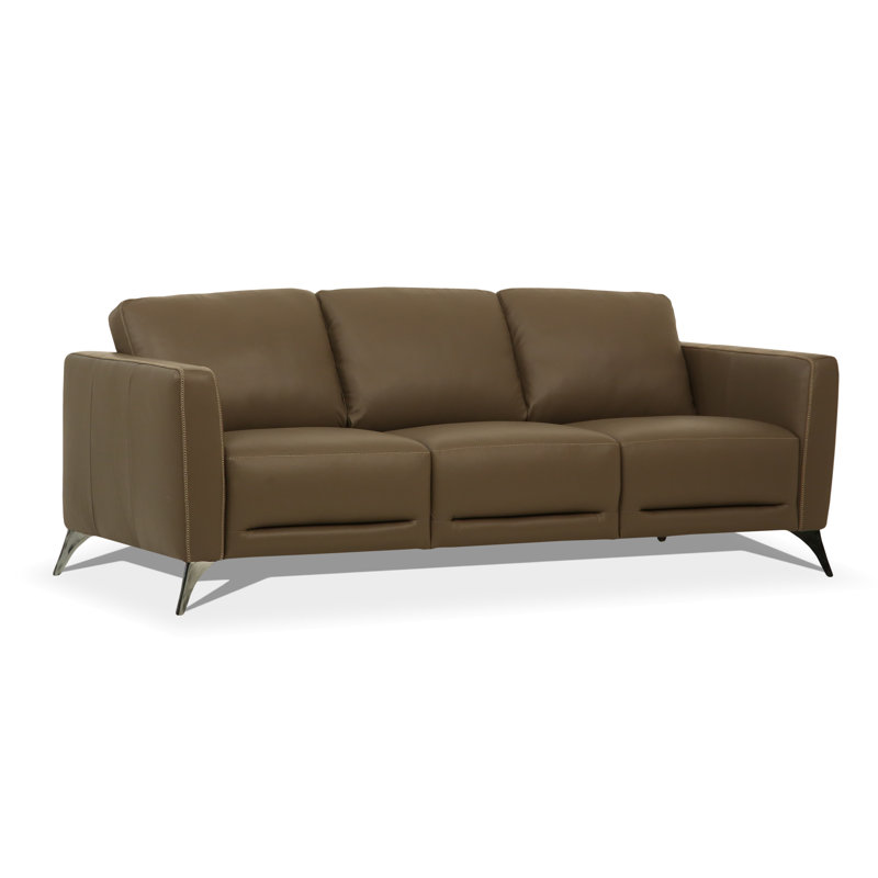 Dossett 83" Genuine Leather Square Arm Sofa, Taupe Genuine Leather