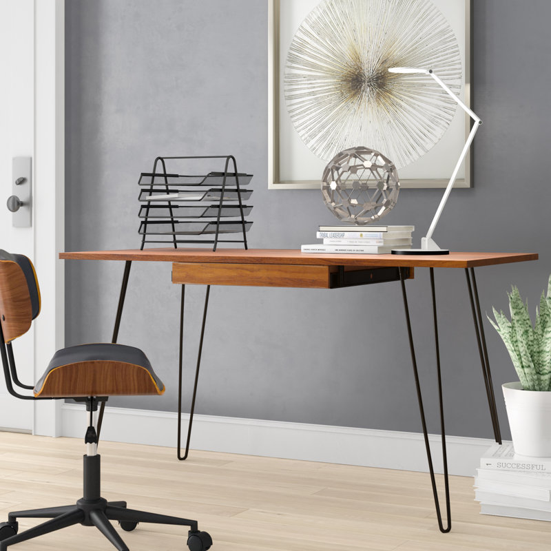 Mayo Solid Wood Steel Writing Desk, Classic Walnut