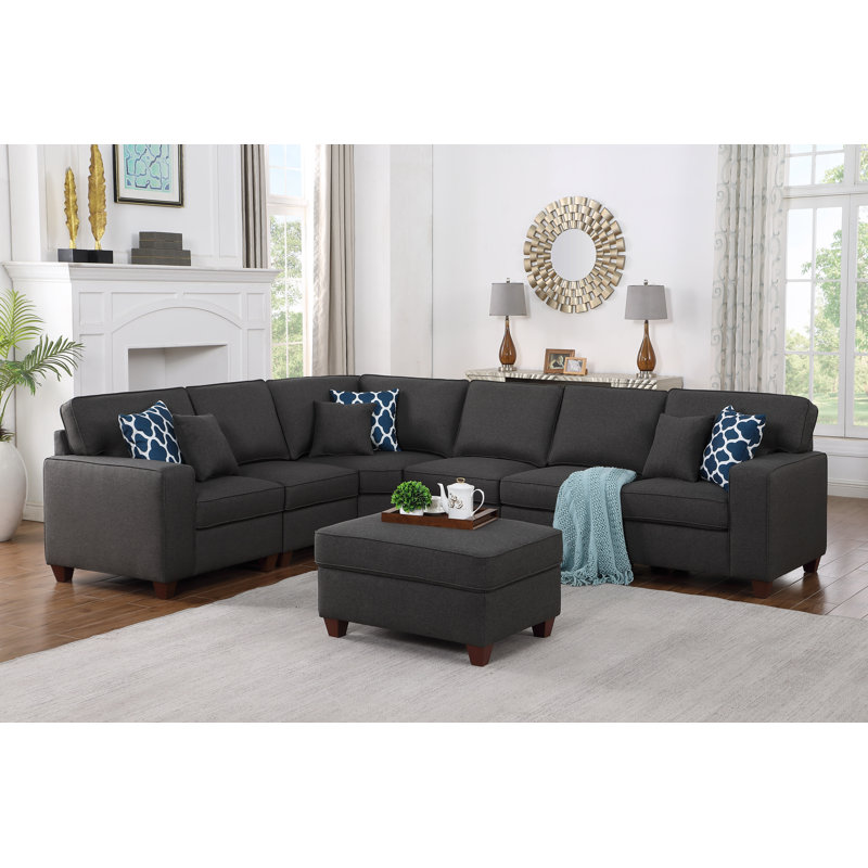 Lecanto Upholstered Sectional, Dark Gray Linen Blend
