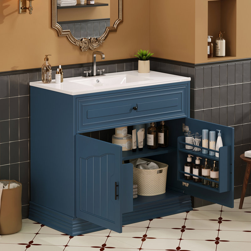 Meuble-lavabo 36 po avec lavabo en céramique, Bleu