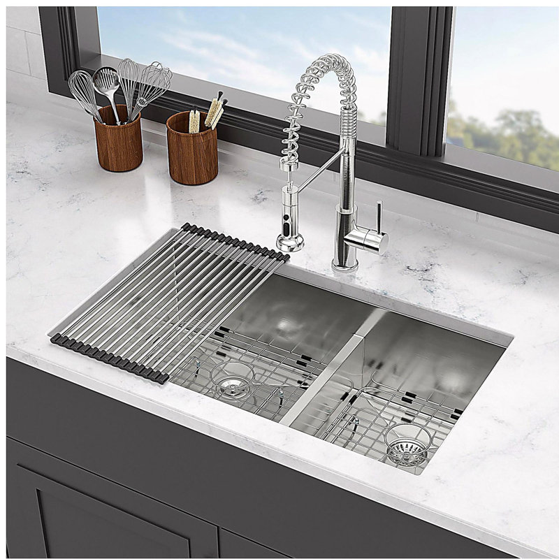 30x19x10" Undermount Double Bowl(60/40) Kitchen Sink - 16 Gauge with Two 10" Deep Basin - Double Bowl Design