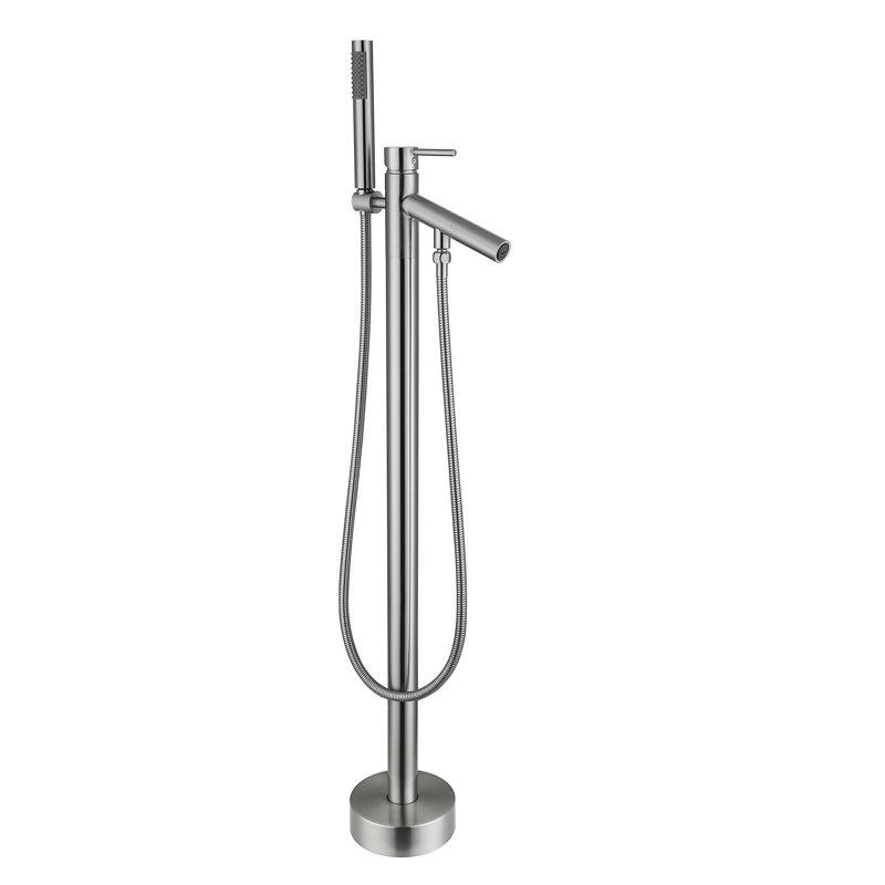 Robinet de baignoire autoportant monocommande à fixation au sol avec douche à main, Nickel brossé