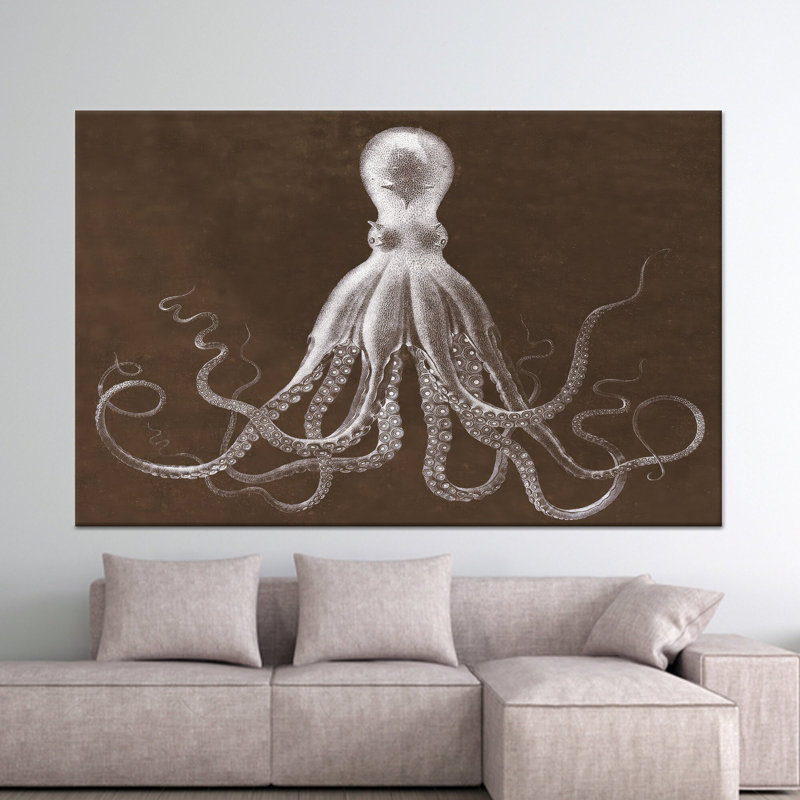 Art mural pieuvre moderne: décor de toile imprimée élégante, toile tendue 1P, H : 23,6 x L : 35,4 pouces