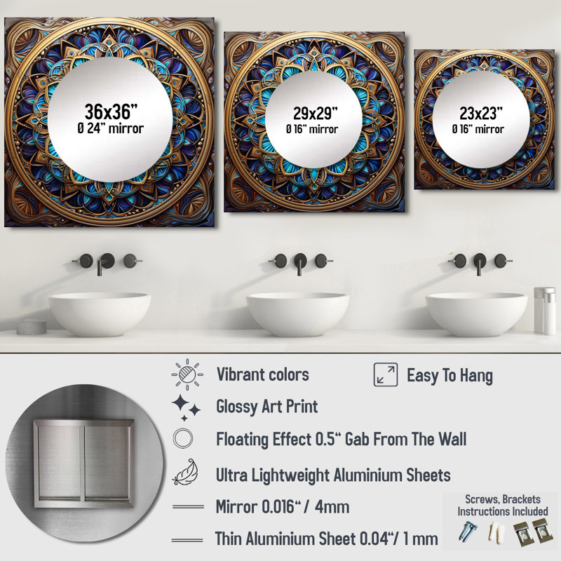 Art mural miroir de salon Hyri - Boho Mandala, 36 po x 36 po