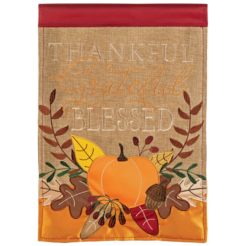 Drapeau de jardin Thankful Grateful Pumpkin 2-Face Polyester 18 po x 13 po