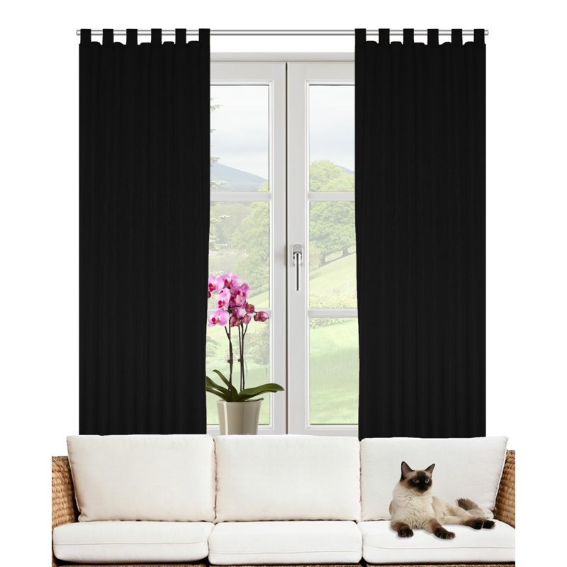 Friedland Synthetic Tab Top Curtain Pair, Opaque, 132cm Width x 175cm Drop, Black