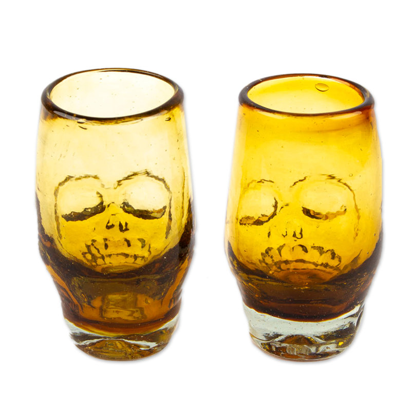 Gobelets en verre recyclé soufflé à la main Novica, Doré