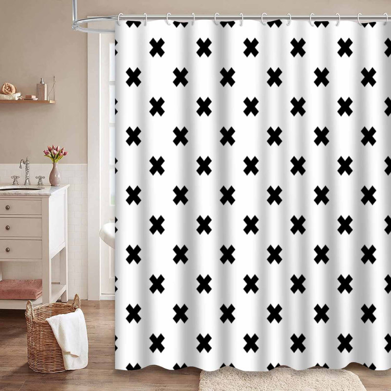 Rideau de douche noir à motif de croix noir avec 12 crochets, L 72 po x l 72 po