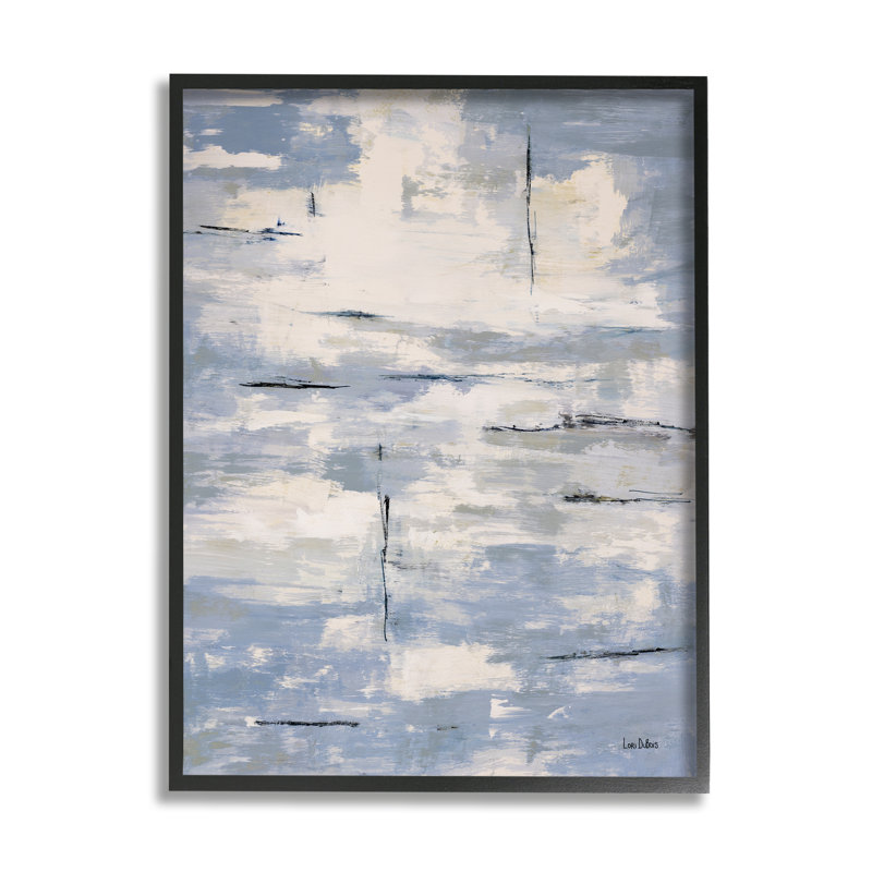 Lignes de pêche, bord de l'eau, ciel, H 16 po x l 20 po, Giclée encadrée noir minuit