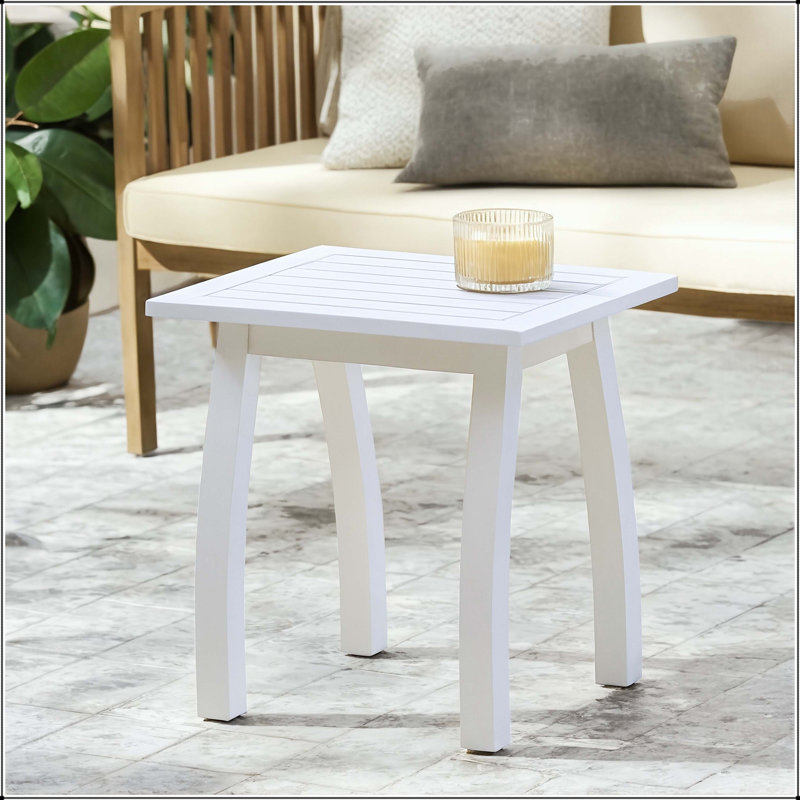 Selma Acacia Wood Accent Side Table - White PU, Weather-Resistant