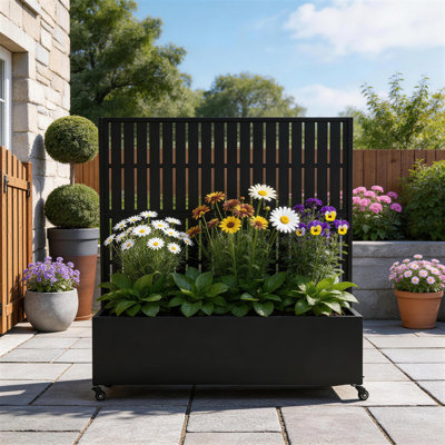 Metal Planter Box with Trellis and Wheels