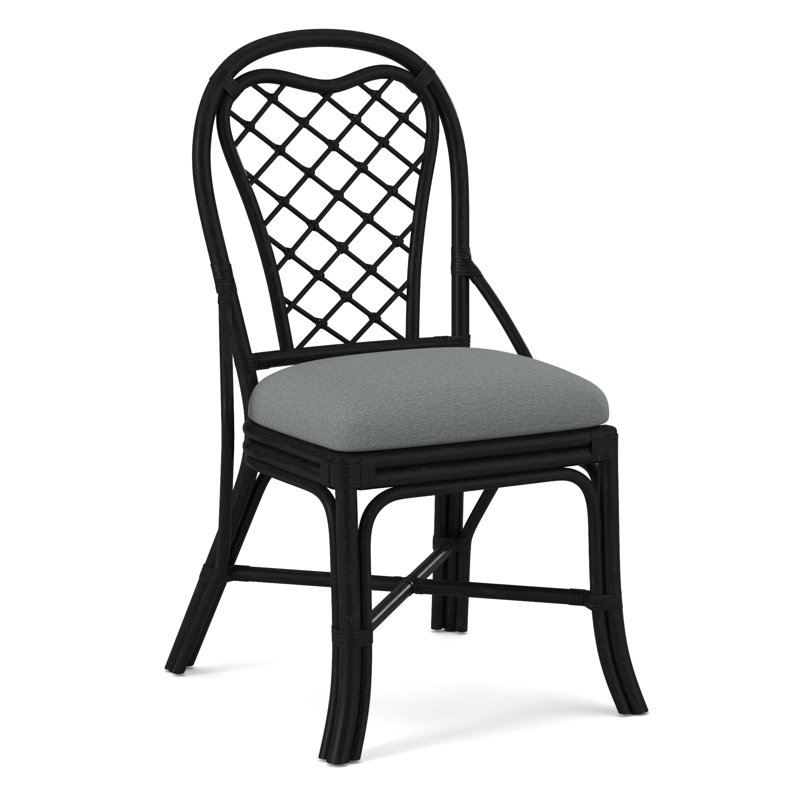Trellis Back Side Dining Chair, Light Blue Performance Fabric; 0851-55, Black