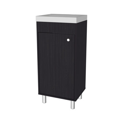 Meuble-lavabo de salle de bain avec 2 tablettes de rangement spacieuses, parfaites pour garder les choses bien organisées, 1 porte et tablettes de rangement rectangulaires, décor de style contemporain, panneau de particules