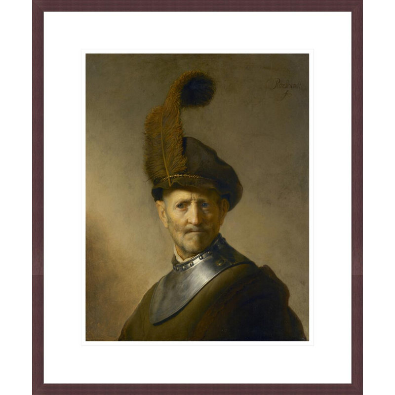 «Un vieil homme en costume militaire» par Rembrandt van Rijn - Impression giclée encadrée, H 21,18 po x l 17,75 po