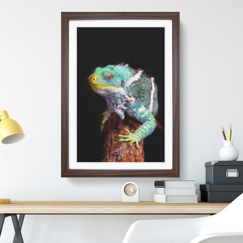 Fiji Iguana - Picture Frame Painting Print, 33cm H x 24cm W x 2cm D, Walnut Framed