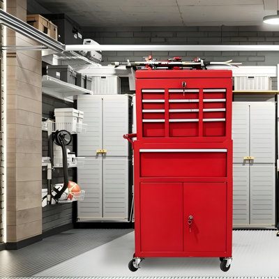 24 x 16 x 29 in. 5 Drawer Garage Tool Chest with Locking Cabinet Cold-Rolled Steel Utility Storage Cabinet for Garage Workshop Basement Tools and Hardware Organization, Red